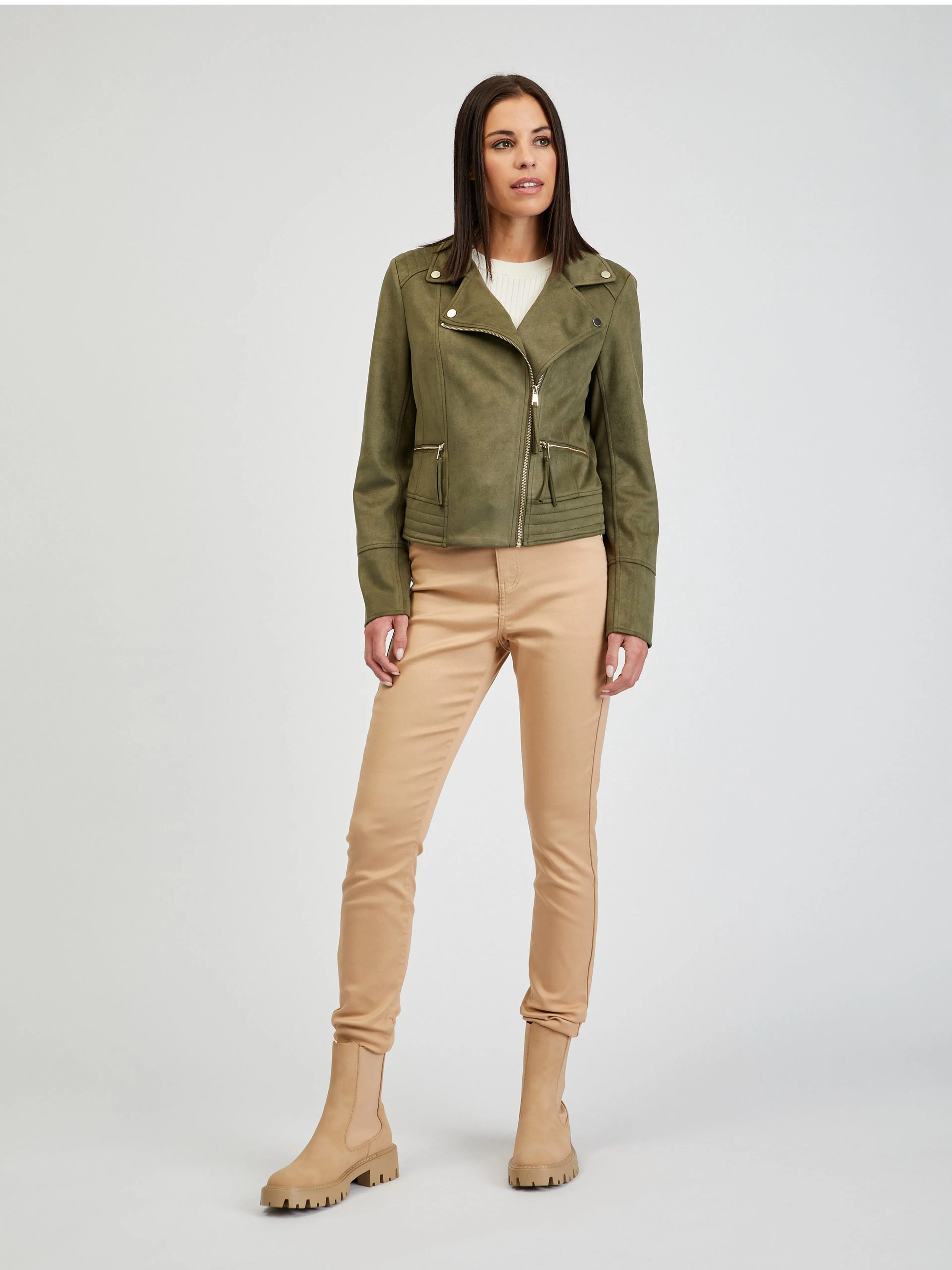 Khakifarbene Damenjacke aus Wildleder ORSAY Tina