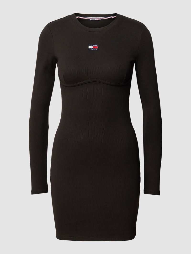 Sweatkleid in Ripp-Optik in schwarz