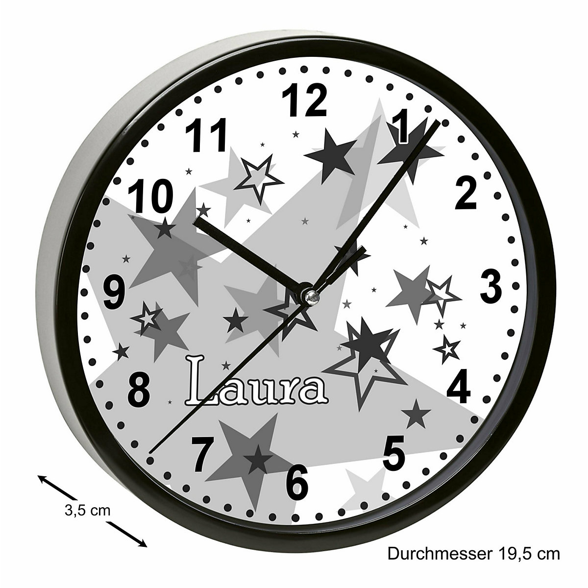 Kinder Wanduhr personalisiert mit Name Sternenhimmel Grau