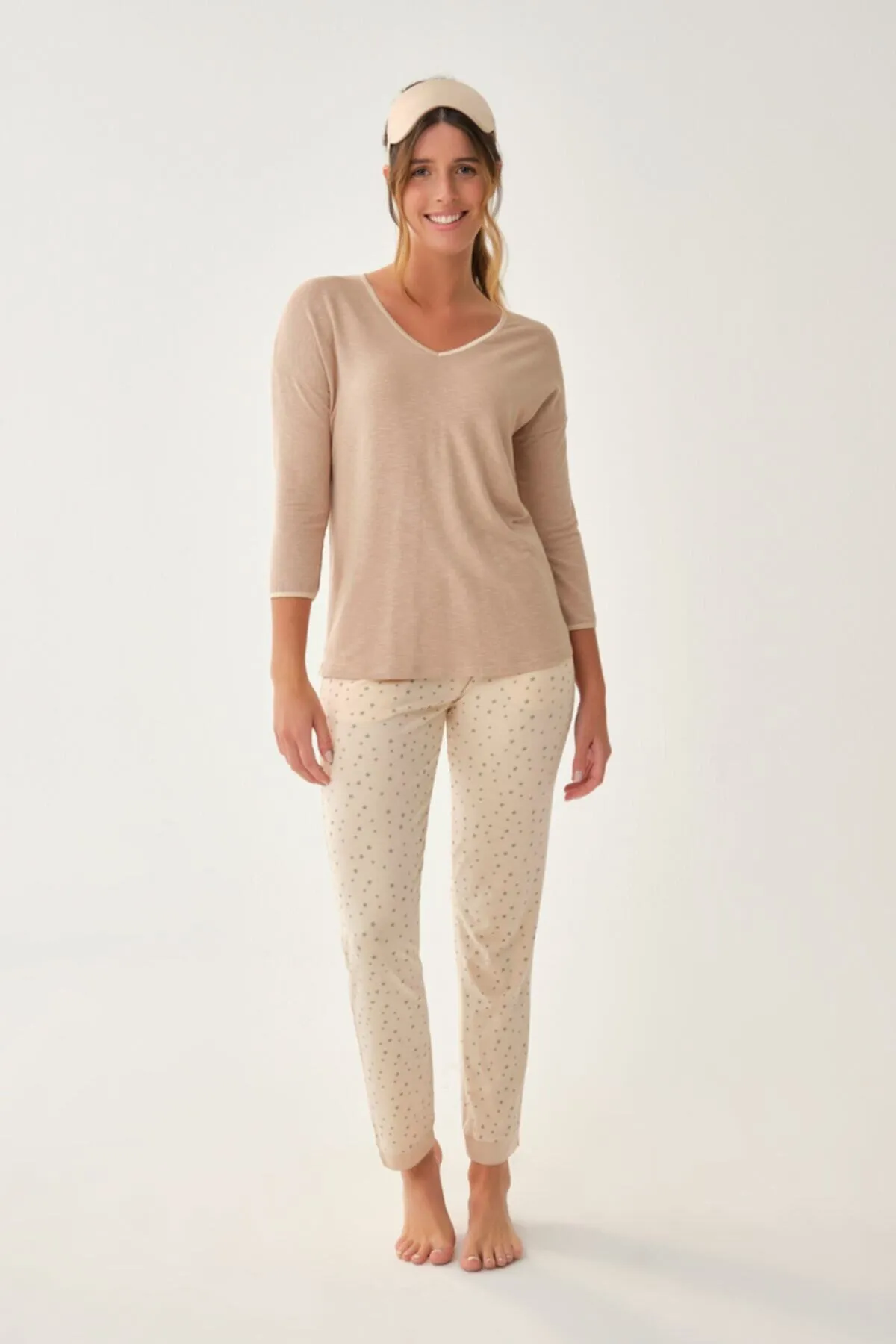 Dagi  Rosa Langarm-T-Shirt-Pyjama-Oberteil