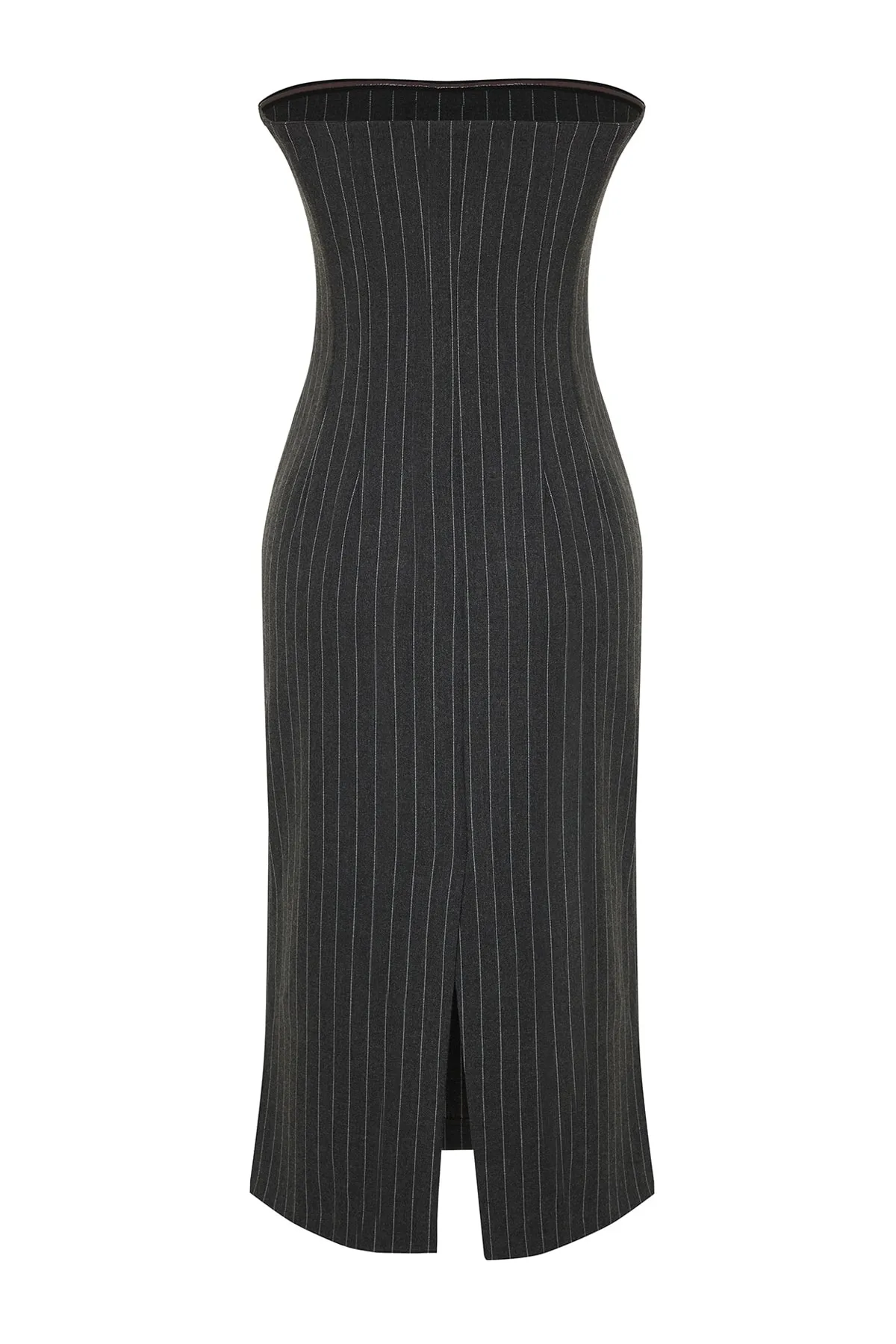 Trendyol Collection  Anthrazitfarbenes, trägerloses, gewebtes, gestreiftes Minikleid TWOSS23EL02342