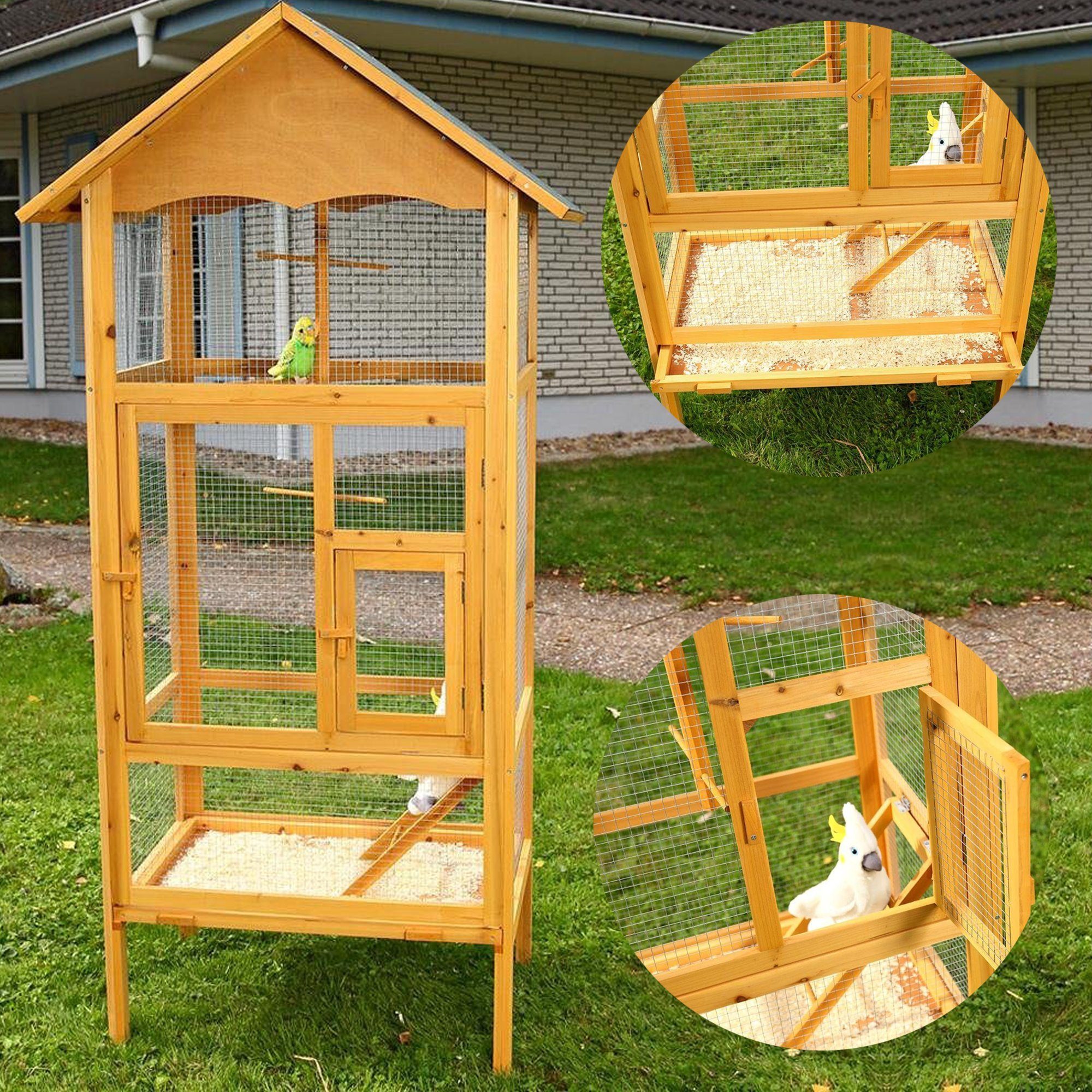 Melko Vogelkäfig Vogelhaus Vogelkäfig Vogelvoliere aus Holz in Braun M02 Voliere Vogel Papageienkäfig Tierkäfig Wellensittich Außenvoliere Papageienkäfig