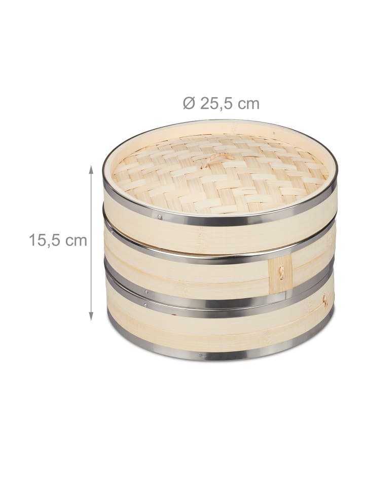relaxdays Bambus-Dampfgarer in Natur - (H)15,5 x Ø 25,5 cm günstig kaufen onesize