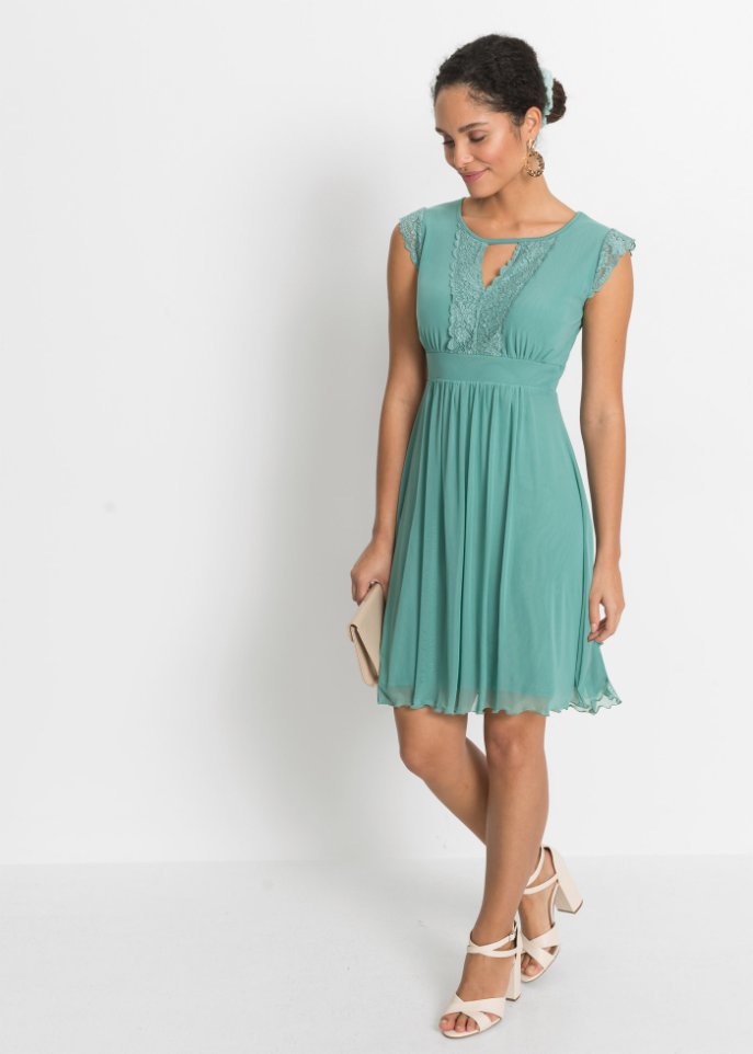 Mesh-Kleid mit Spitze