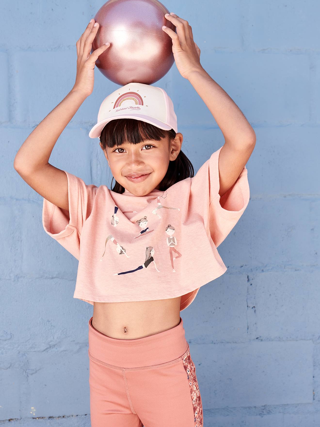 T-shirt cropped sport fille motifs égéries abricot