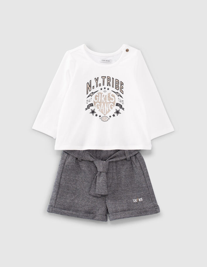 Ensemble short gris et T-shirt écru bébé fille