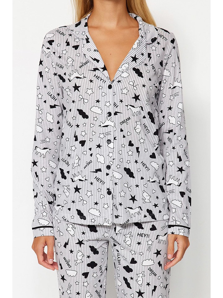 trendyol Pyjama in Grau/ Weiß/ Schwarz günstig kaufen