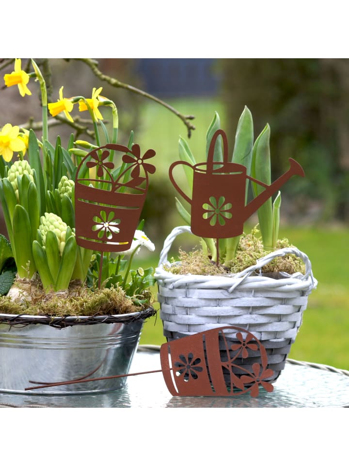 UNUS 3er Set Gartenstecker Rost Gießkanne und Blumentöpfe in Braun günstig kaufen onesize