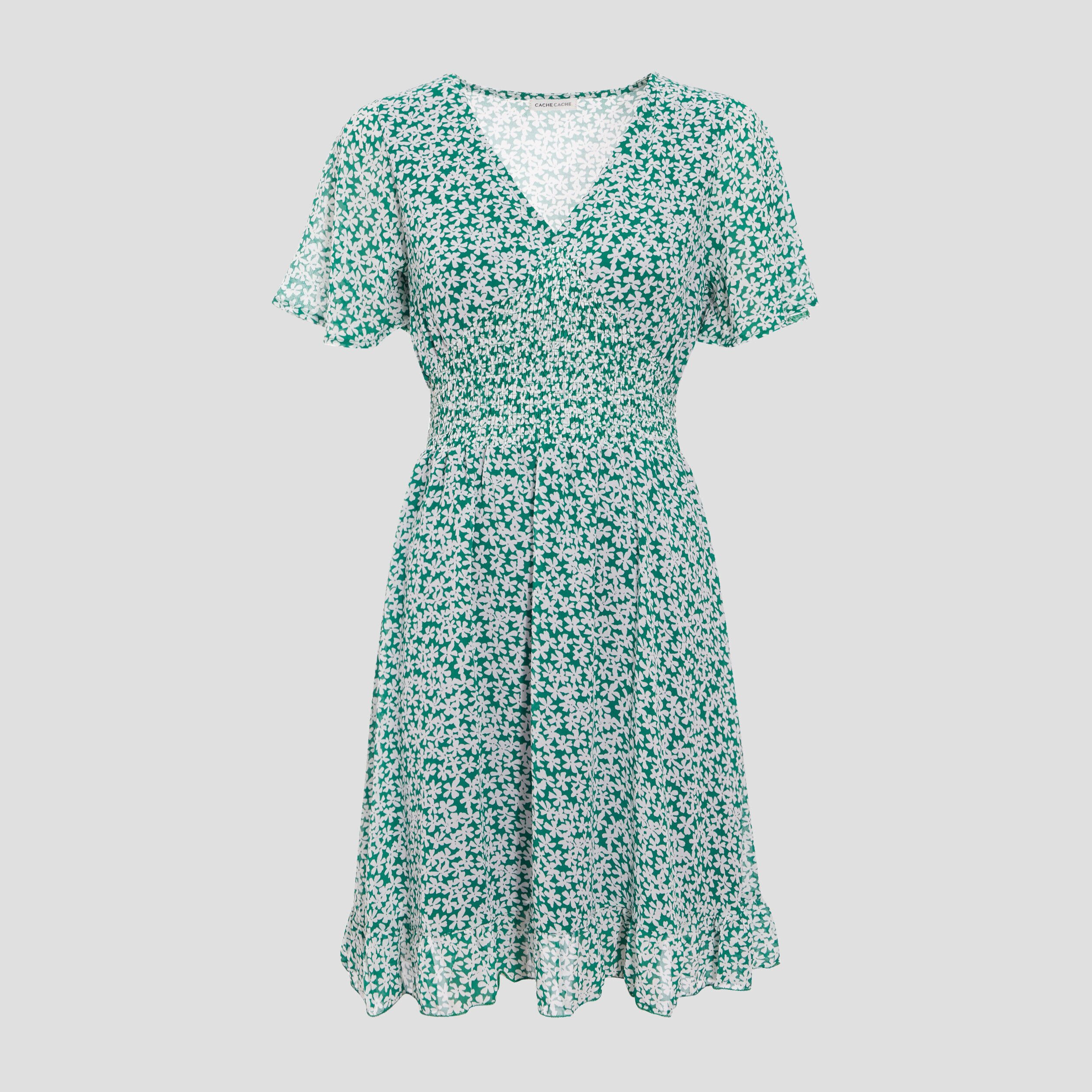 Robe évasée manches courtes vert femme | Cache Cache