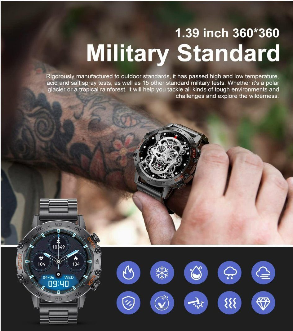 Lige Smartwatch (Android iOS), Herren Mit Telefonfunktion Rund Blutdruck Wasserdicht Men