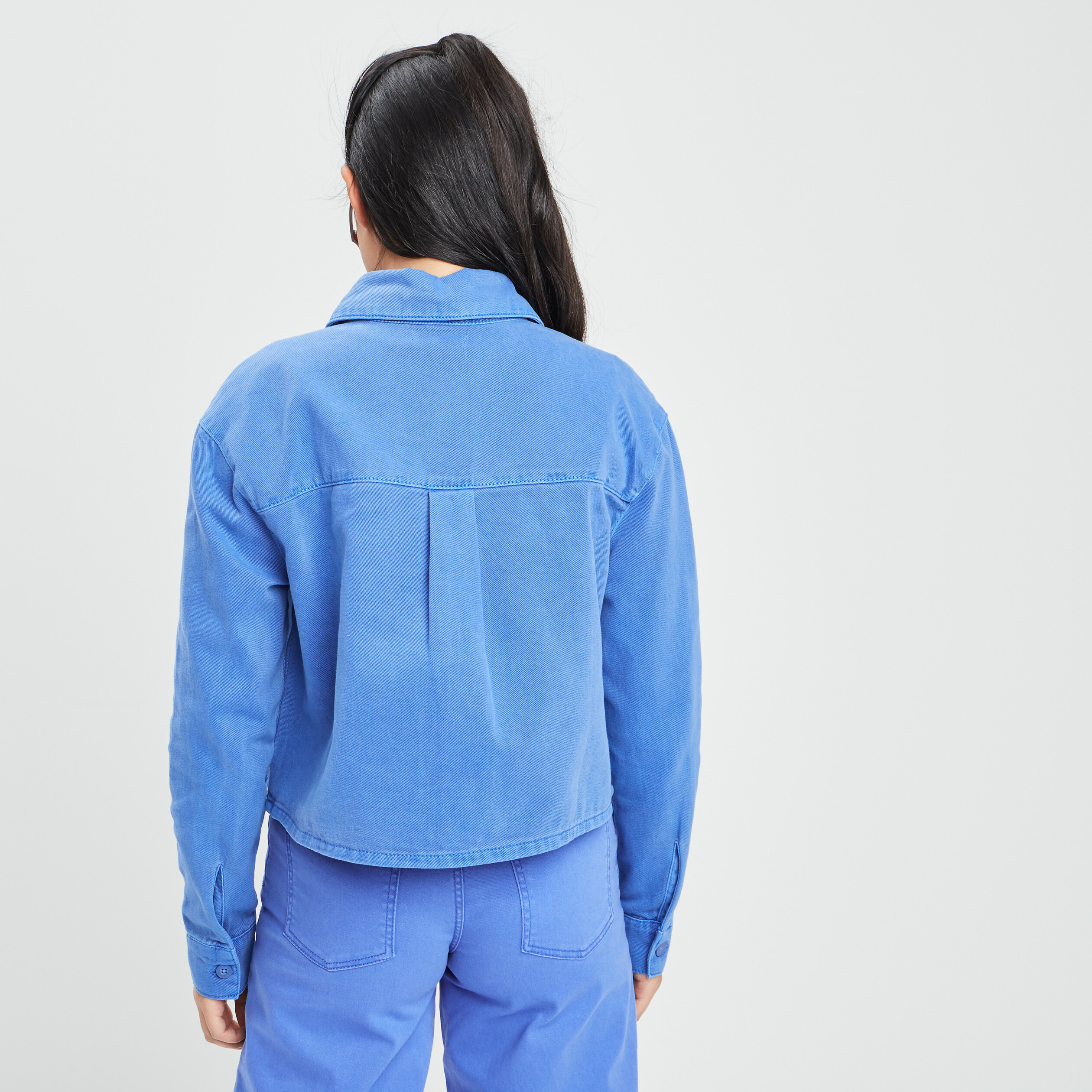 Surchemise cropped manches longues bleu electrique femme | La Halle