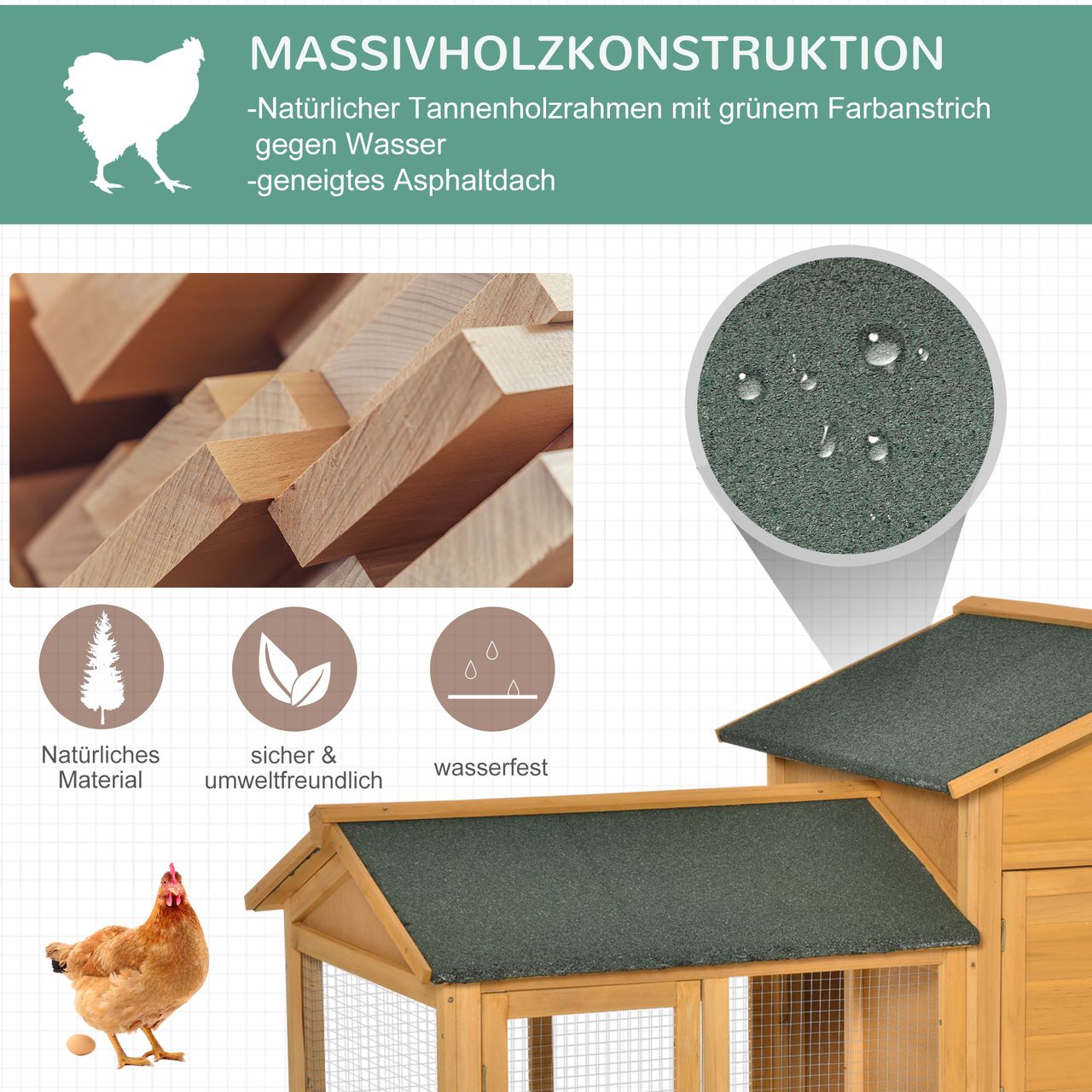 PawHut Zwerghühnerstall Zwerghühnerhaus Auslauf Geflügelstall Nistkasten Holz