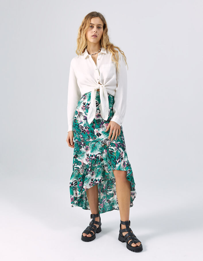 Chemise blanc cassé effet satiné à nouer devant Femme