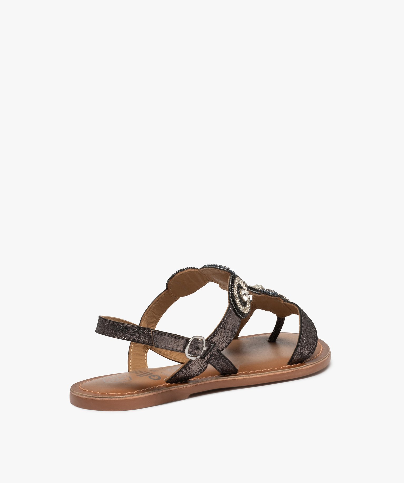 Sandales femme à talon plat et brides ornées de strass noir | GEMO