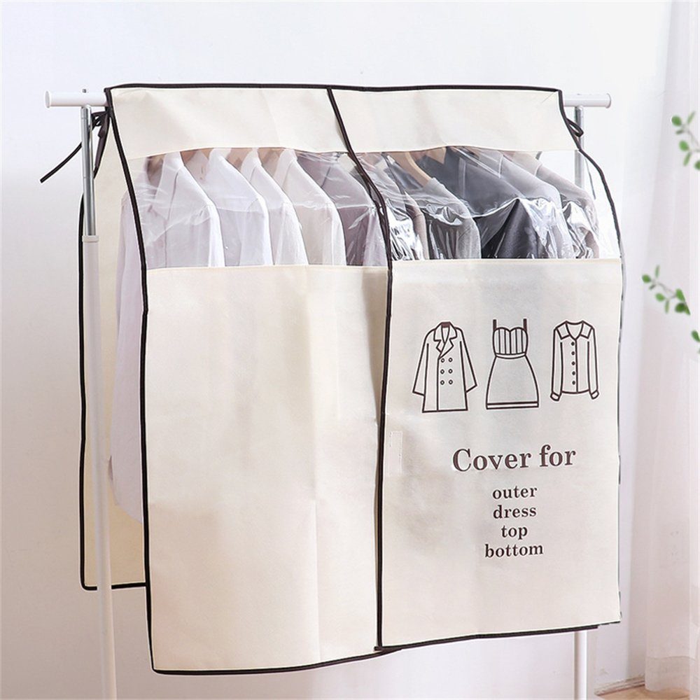 AROMUJOY Kleiderschutzhülle Kleidersäcke, Kleiderständer Staubschutz,Staubschutzhülle (Beige Lang mit Magic Tape) Abdeckung Kleiderständer Schutzhülle