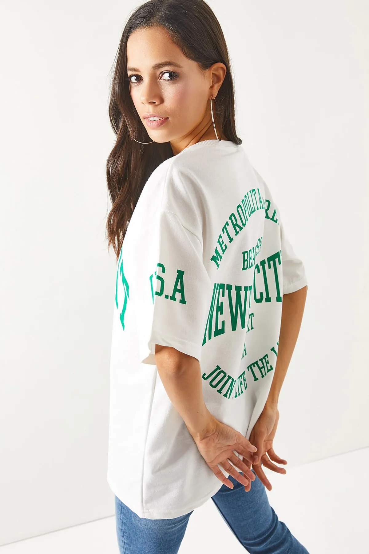 Olalook  Damen-T-Shirt Newport, weiß, vorne und hinten bedruckt, 2-fädig, Unisex-Übergröße-T-Shirt TSH-19000696