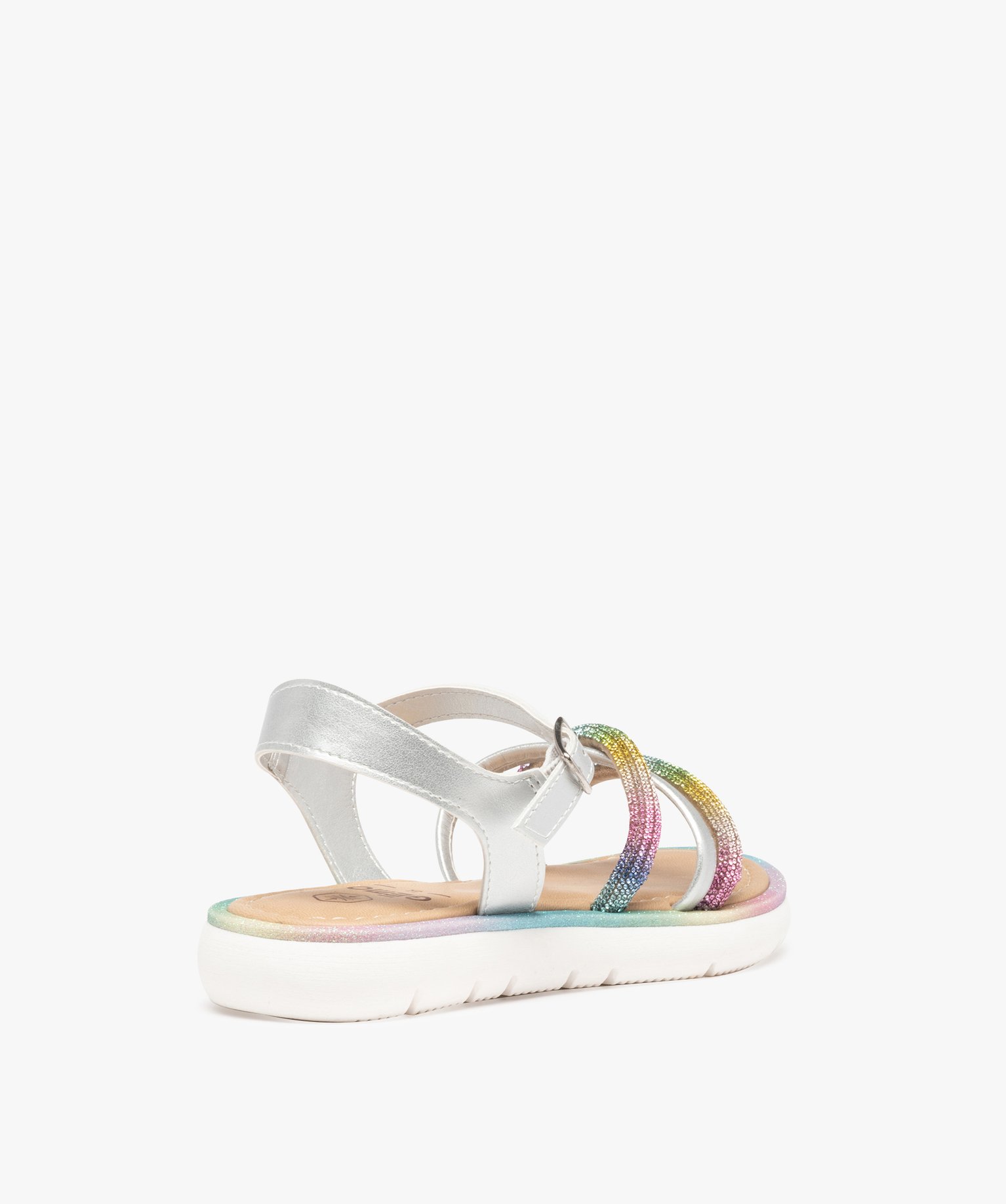 Sandales fille métallisées à brides strass irisées argent | GEMO