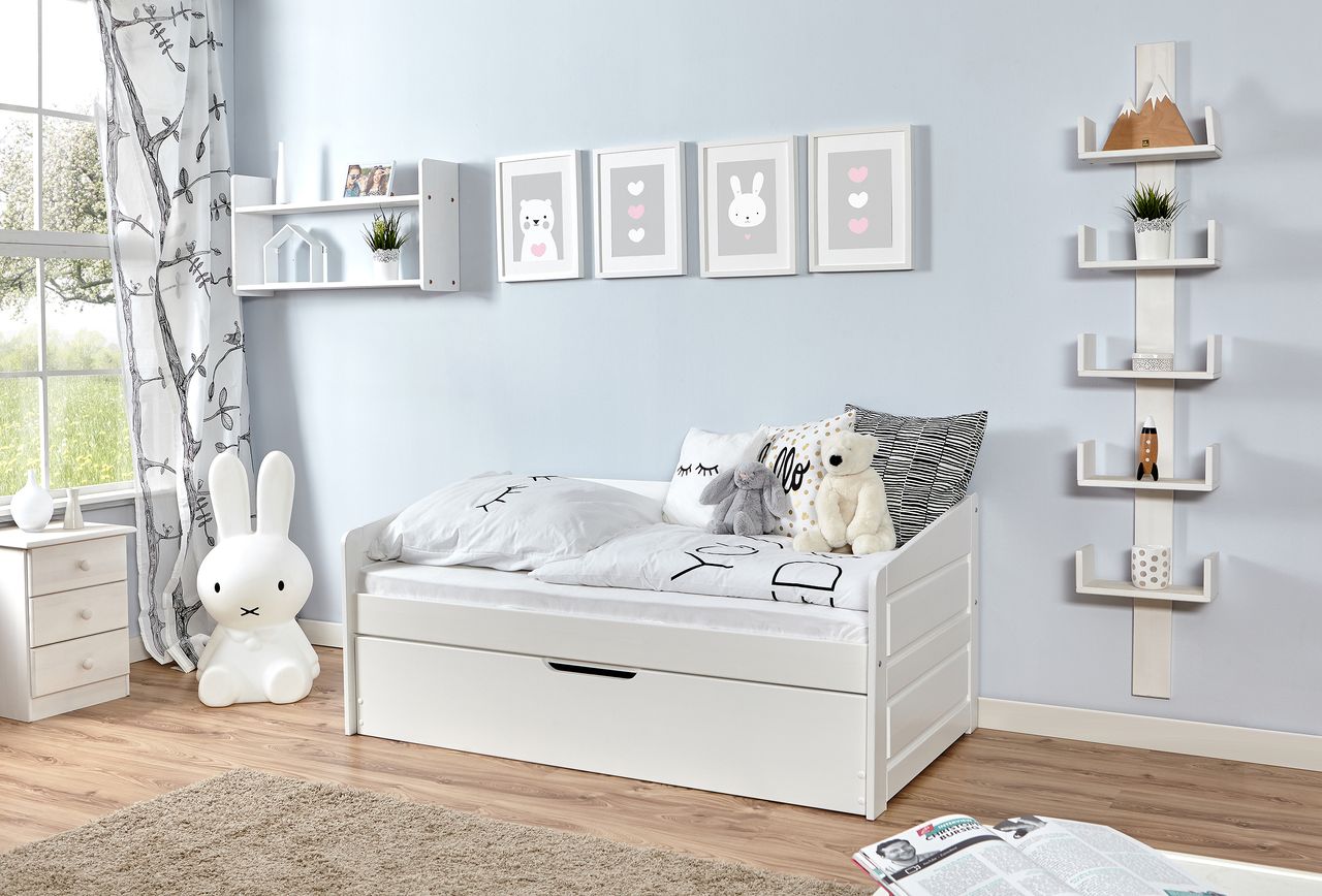 Ticaa Sofabett MINI Micki Buche weiß 80x160 cm Var 1 - mit Zusatzbett - inkl. 2 Matratzen
