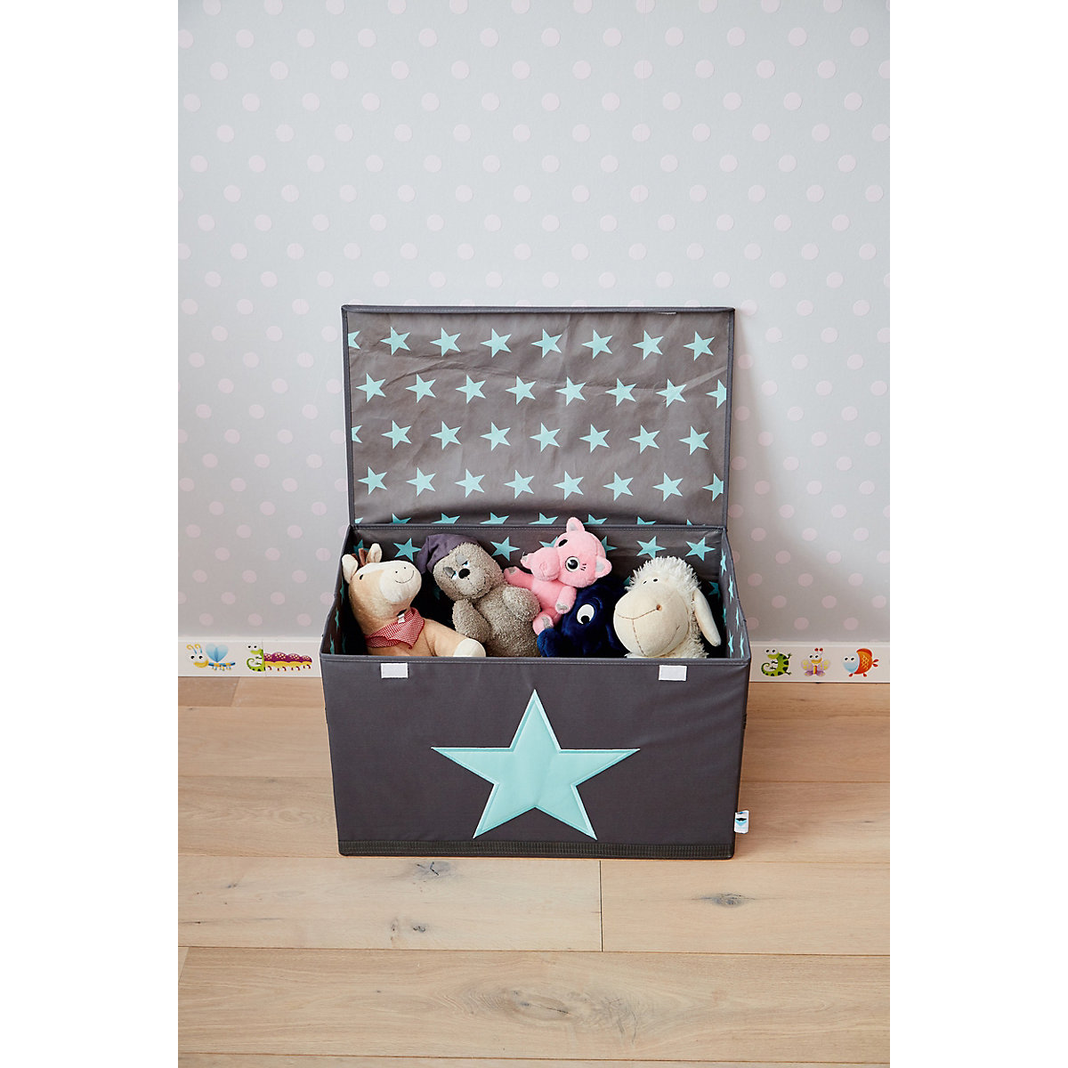 Aufbewahrungsbox Spielzeugtruhe Stern grau/mint, 62 x 37,5 x 39 cm