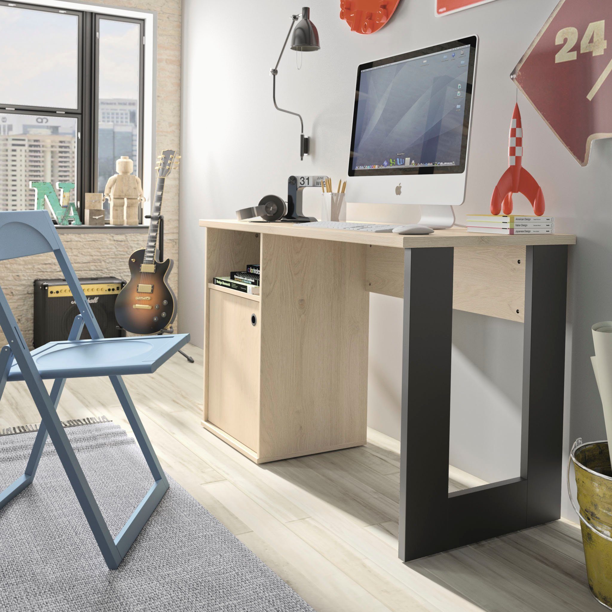 Gami Jugendzimmer-Set Duplex, (6-St., Bett, 2x offenes Schranksystem, Schreibtisch, Kommode, Hochbett)
