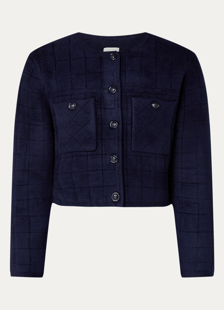 Sandro  Fijngebreid cropped vest met ruitdessin en borstzakken