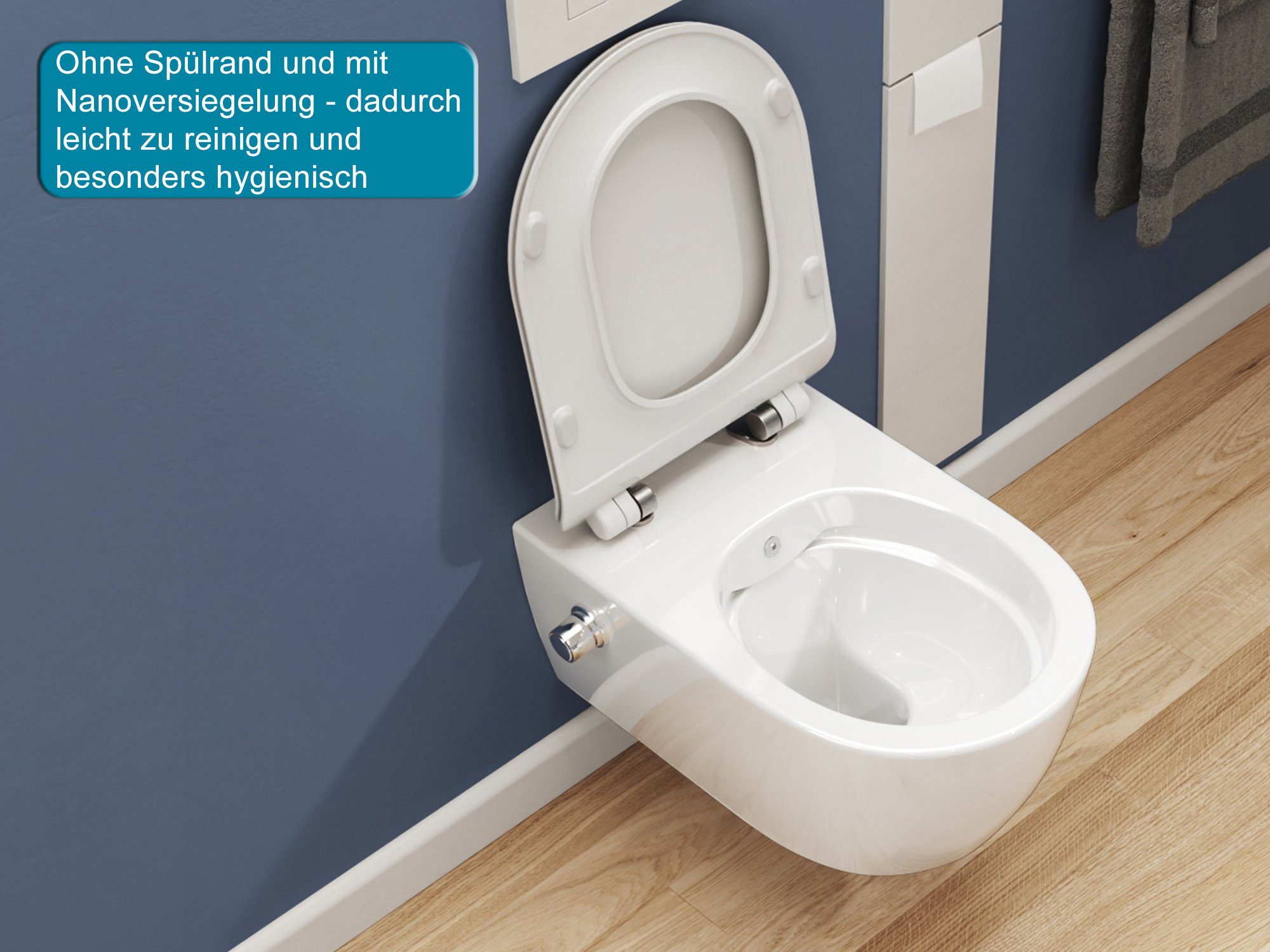 SSWW Dusch-WC SSWW Taharet WC mit Armatur und abnehmbarer Softcl, Wandmontage, WC mit Rand, m. Absenkautomatik