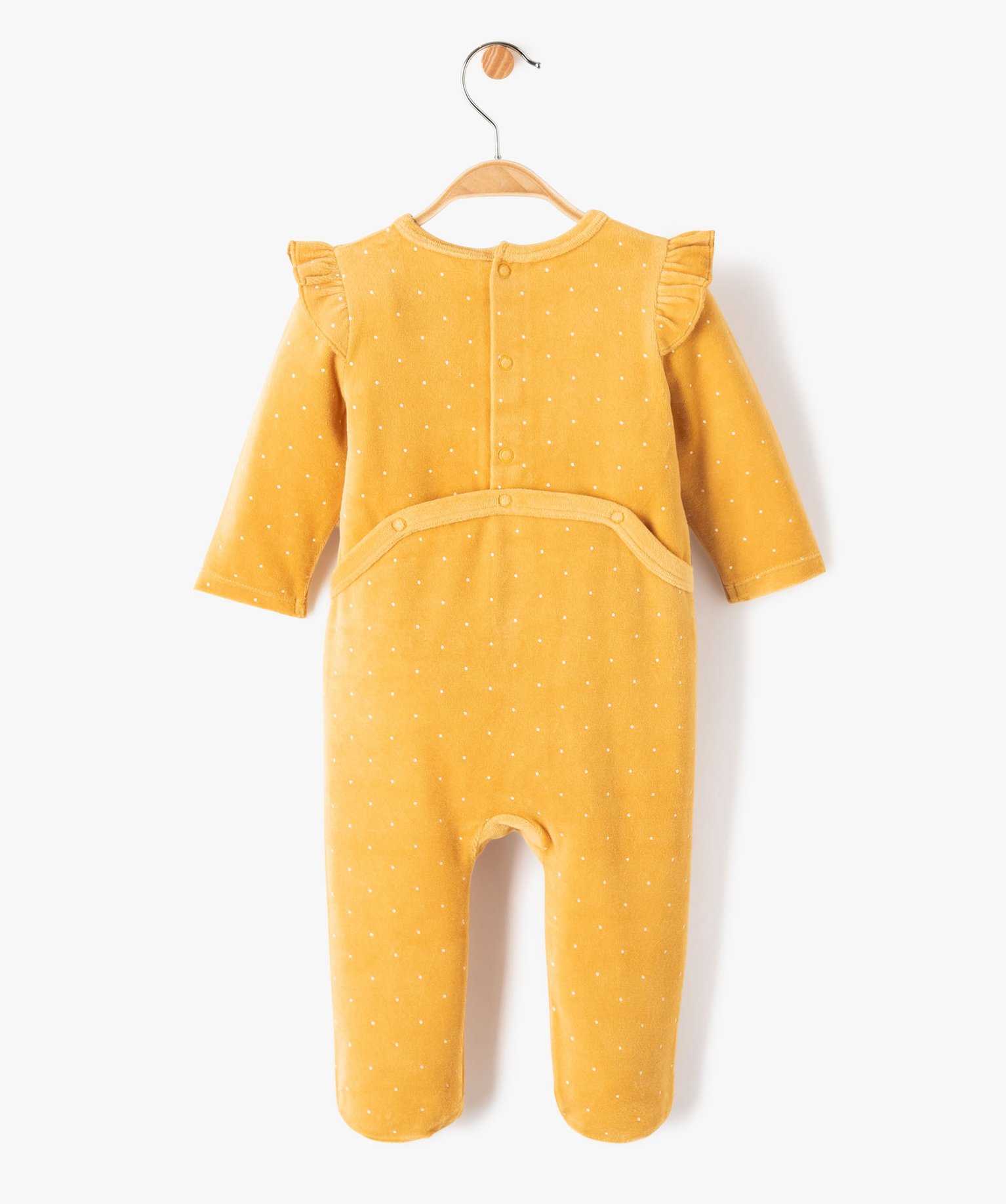 Pyjama bébé en velours imprimé pois et volant jaune | GEMO