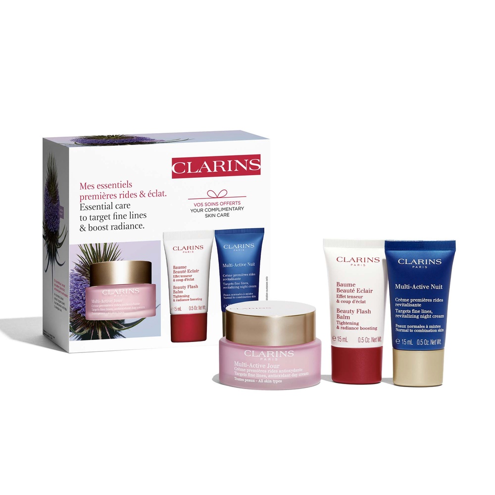 Clarins Coffret Mes Essentiels premières rides & éclat. Soin visage anti-âge, anti-rides dès 30ans