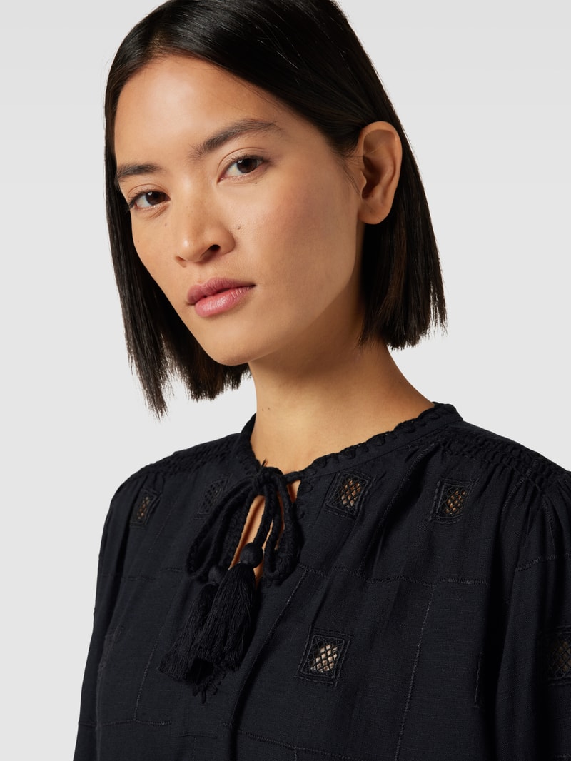 Bluse mit Lochmuster Modell 'JEDI' in dunkelblau