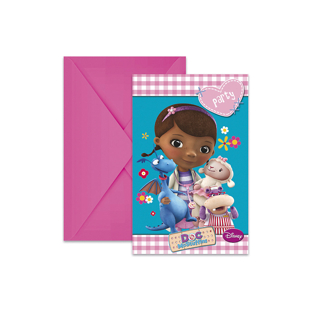 Einladungskarten   Doc McStuffins, 6 Stück inkl. Umschlag