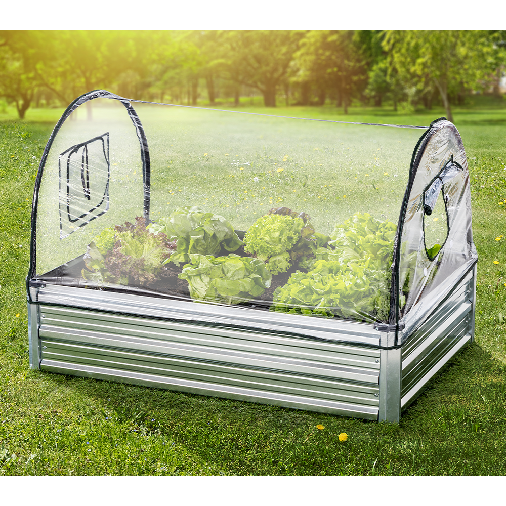 Green Yard Gartenbeet mit Überdachung, ca. 115 x 80 x 80 cm, Silver