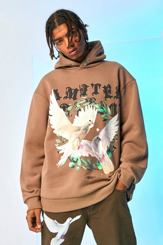 Oversize Hoodie mit Print und Reißverschluss