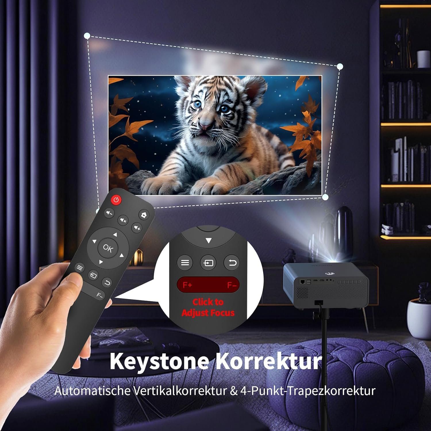 WEWATCH 4K, WEWATCH S3 Full HD mit 5G WiFi Bluetooth, Heimkino, Portabler Projektor (20000 lm, 19000:1, 3840 x 2160 px, Elektronischer Fokus/6D Trapezkorrektur, LED kompatibel mit TV Stick)