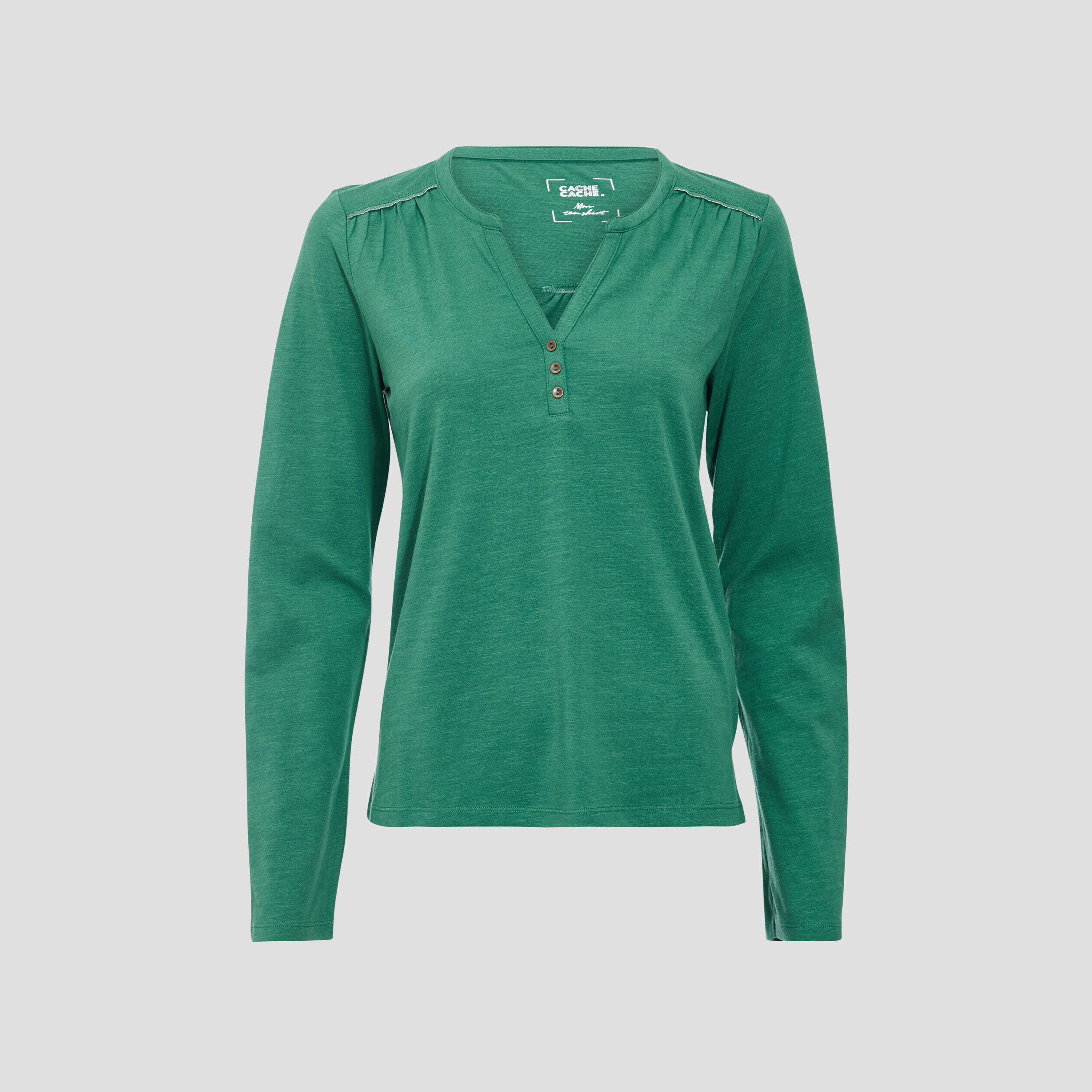 T-shirt manches longues vert femme | Cache Cache