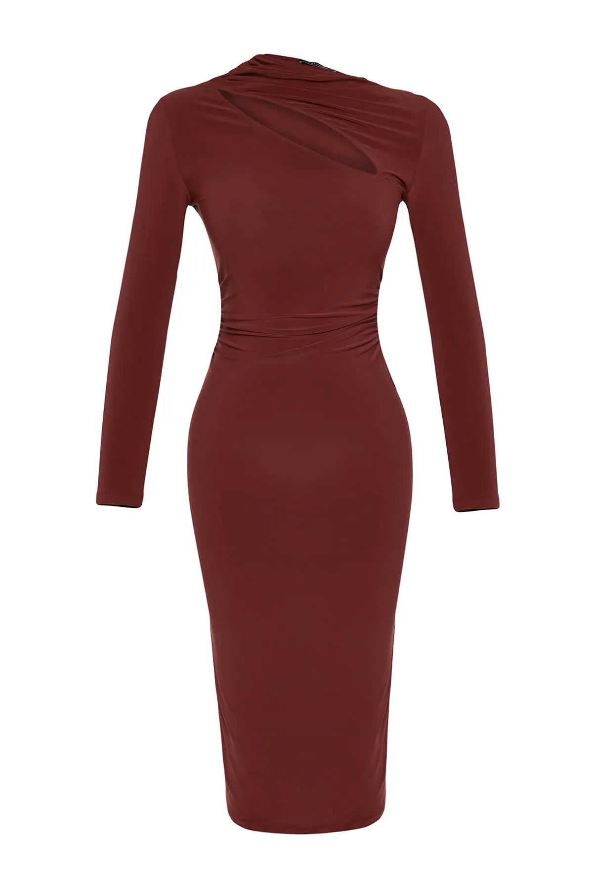 Trendyol Collection  Detailliert geschnittenes, dehnbares Midi-Strickkleid mit Fliesenausschnitt TWOAW24EL00142