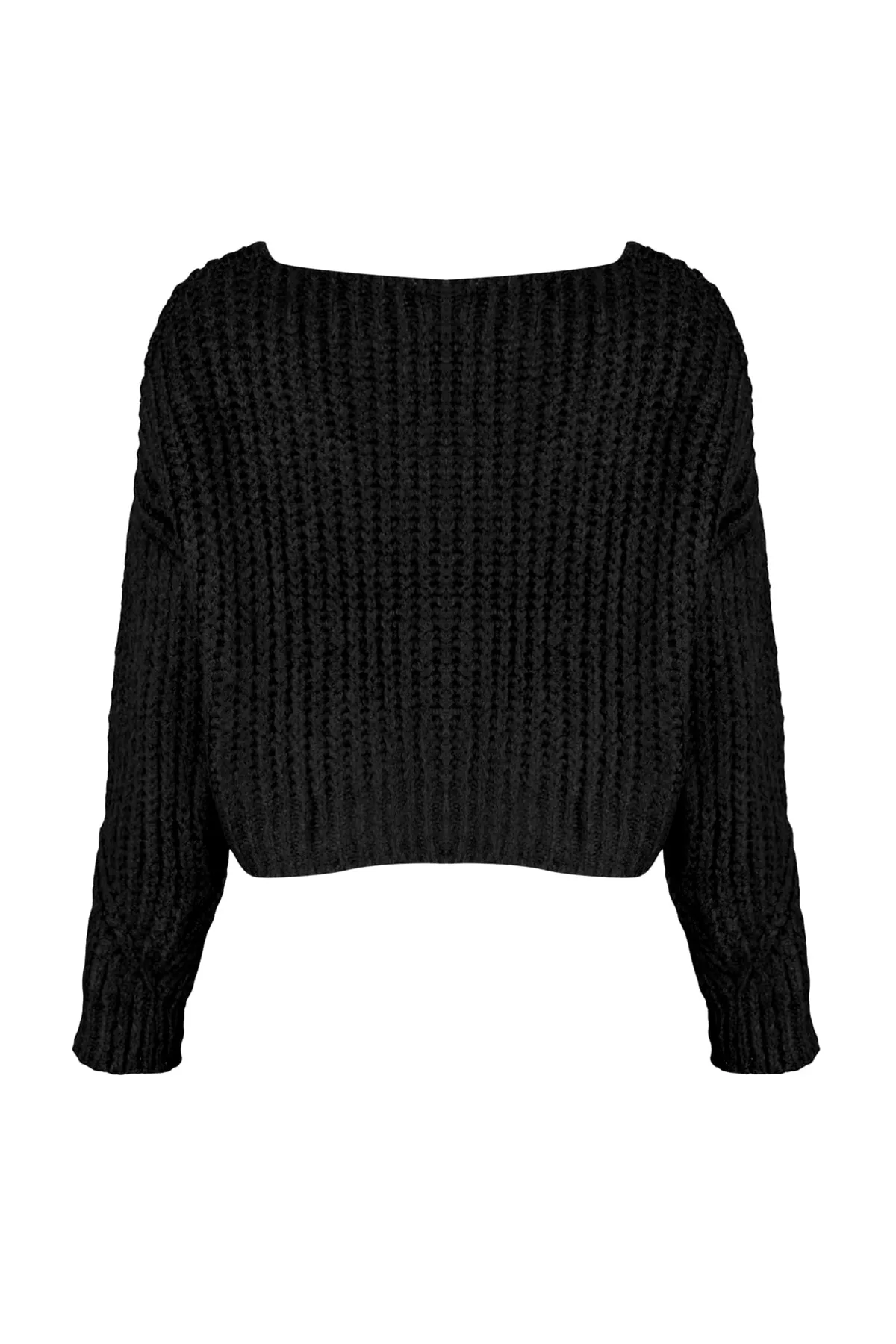 Trendyol Collection  Schwarzer kurzer weicher strukturierter Strickcardigan TWOAW21HI0017