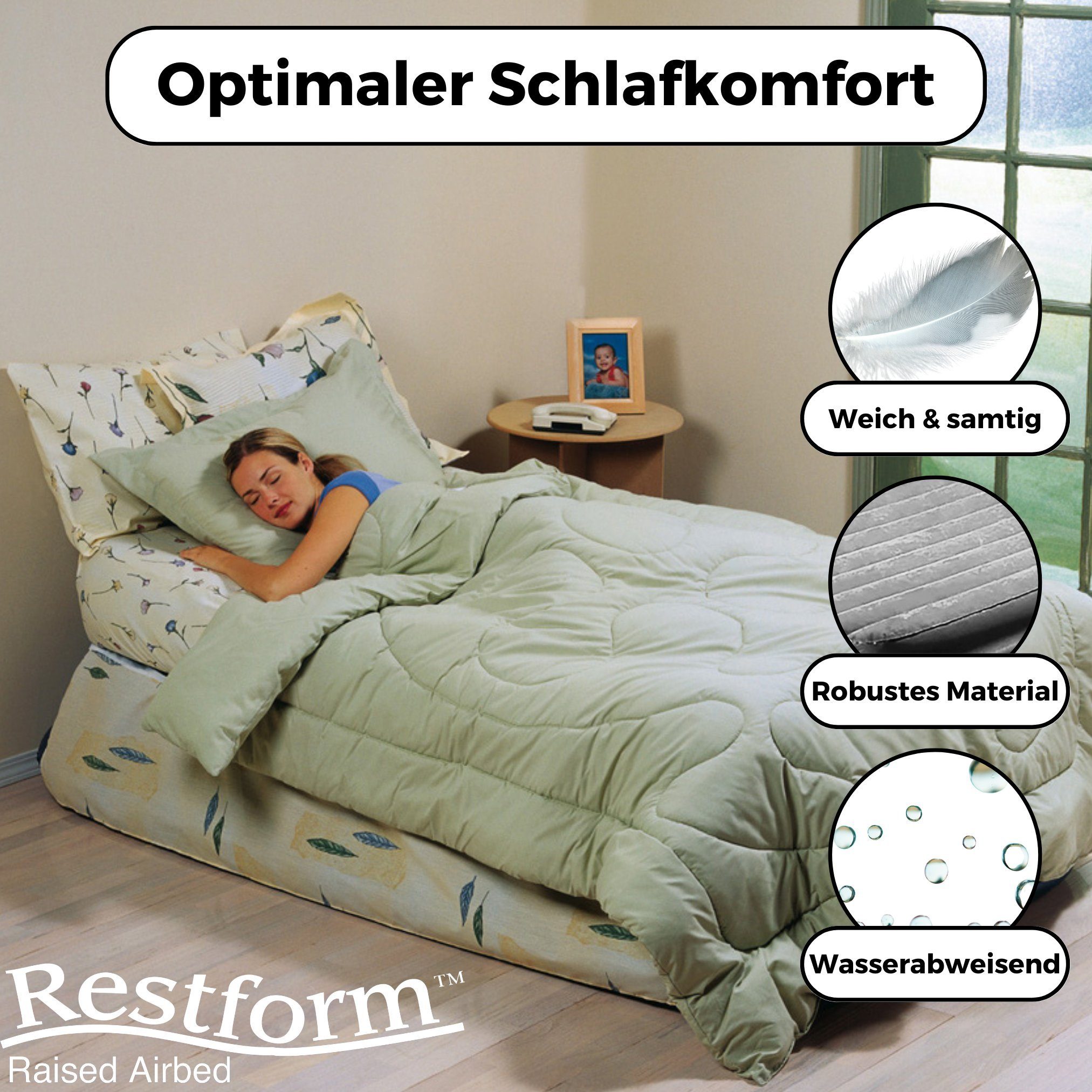 Restform® Luftbett High Raised Airbed Single, (Set, teilig), Aufblasbare Matratze für 1 Person, 90x190, mit elektrischer Pumpe