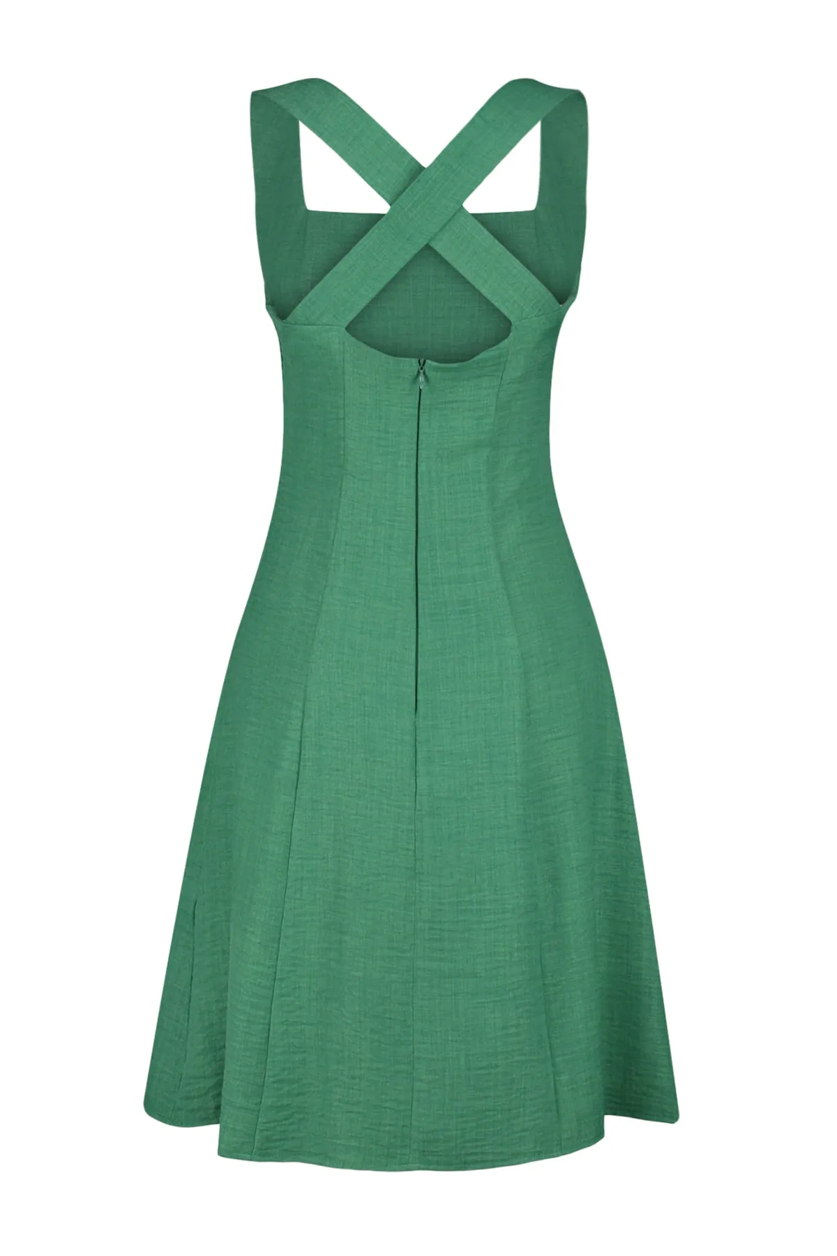 Trendyol Collection  Khakifarbenes Mini-Webkleid in A-Linie/Glockenform mit quadratischem Kragen TWOSS23EL01549