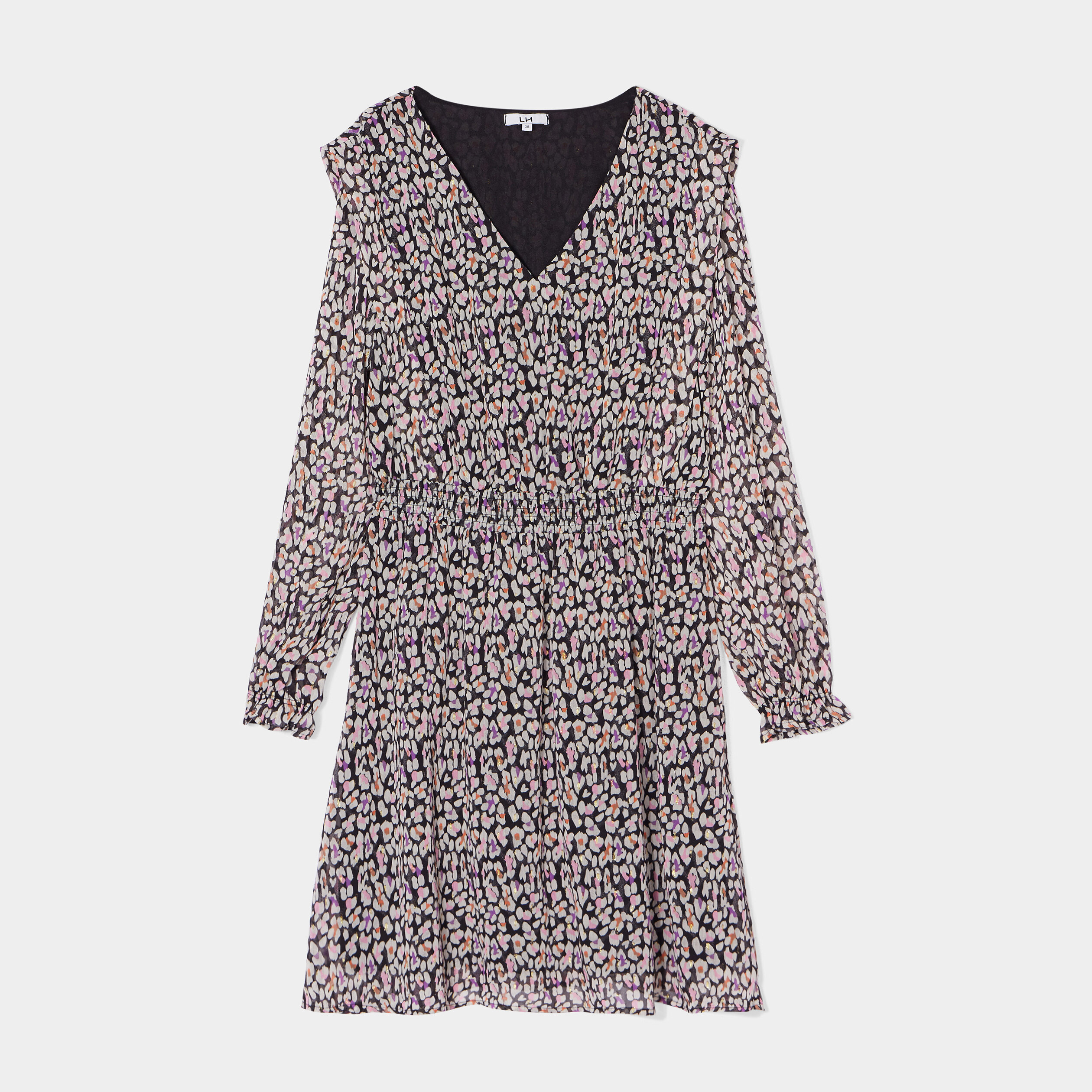 Robe évasée taille élastiquée col en V noir femme | La Halle