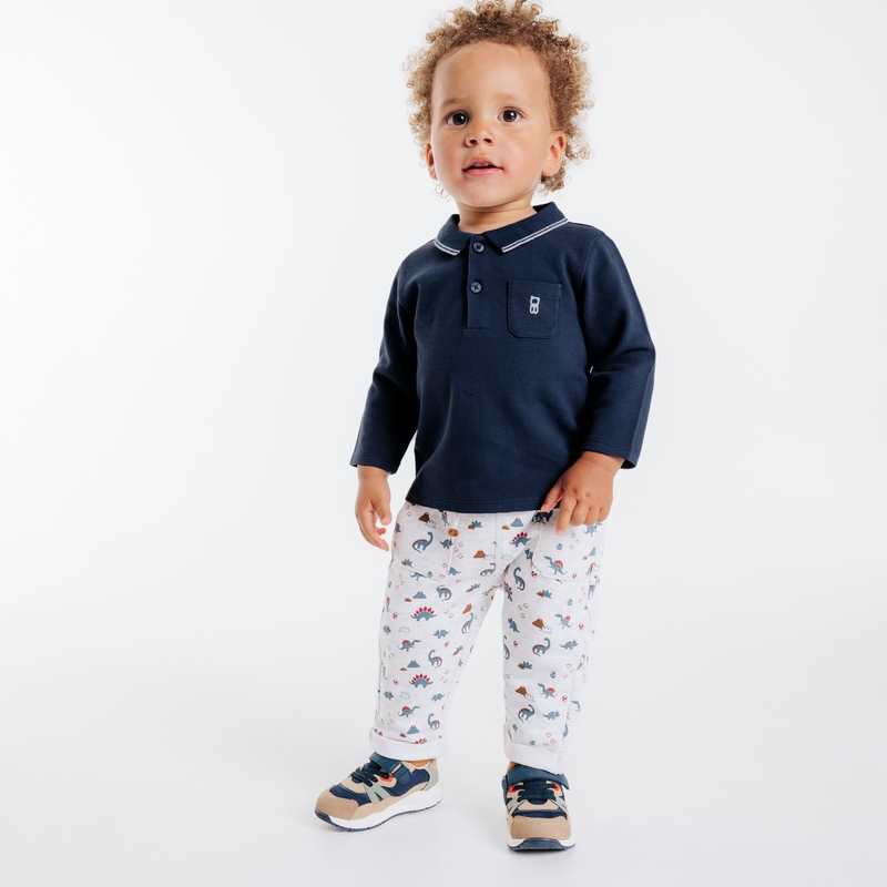 Polo piqué uni manches longues bleu bébé garçon