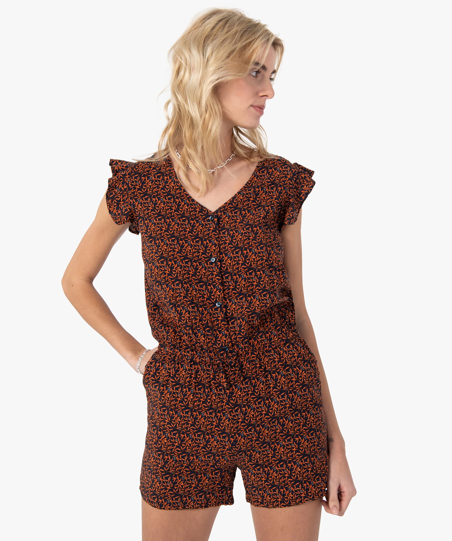 Combishort femme imprimé avec volants aux épaules imprime | GEMO