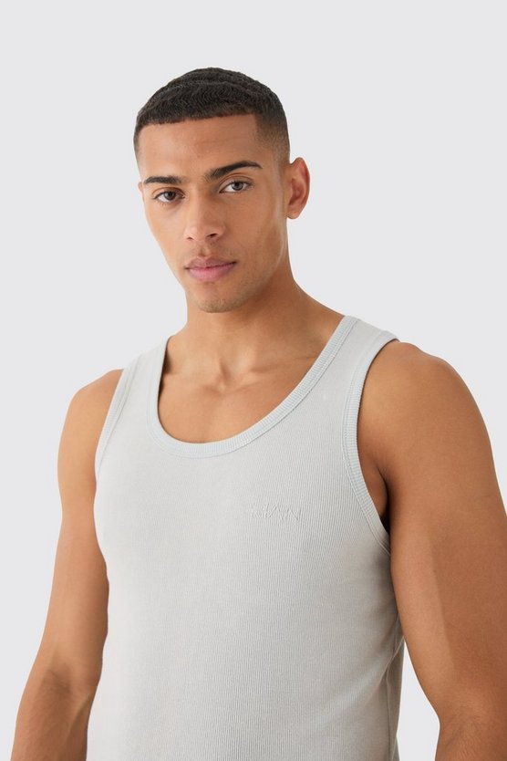 Geripptes Slim-Fit Man Tanktop mit Acid-Waschung