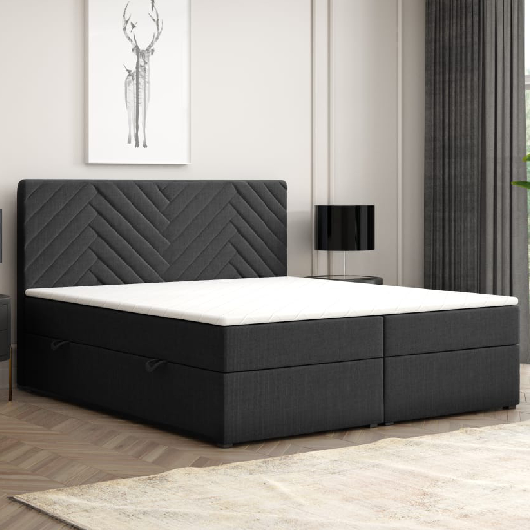 Möbel Punkt Boxspringbett MALIBU mit Bettkasten 180 x 200 cm Webstoff Schwarz Bett Bettkasten Hotelbett