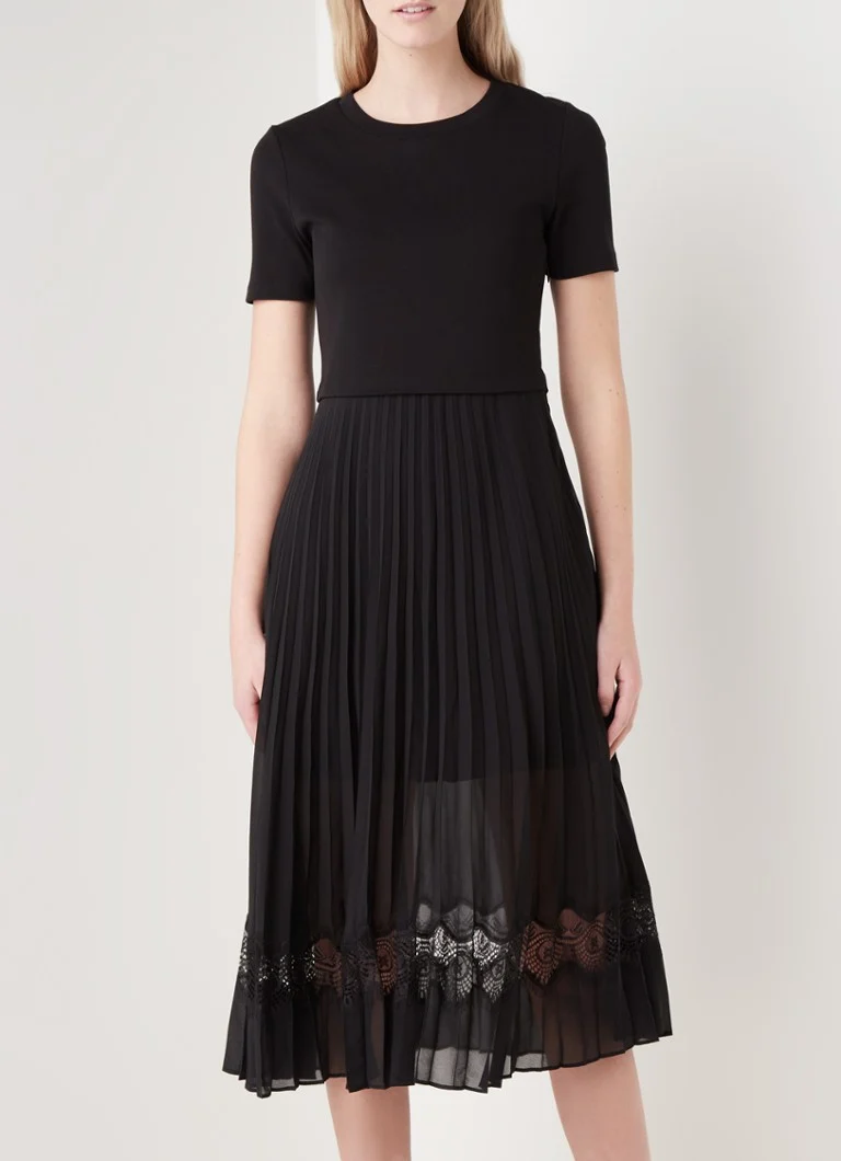 Vestido midi Claudie Pierlot Teli com pregas e renda