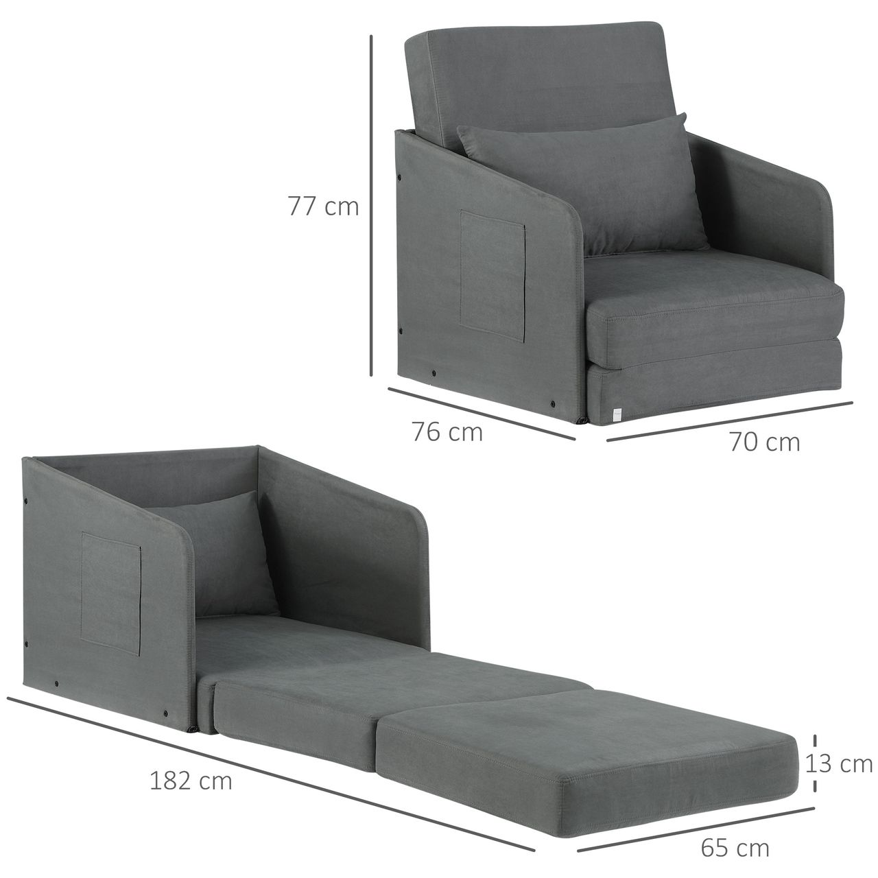 HOMCOM Schlafsofa Sofabett Einzelsofa Waschbarer Bezug 2 Seitentaschen Metall