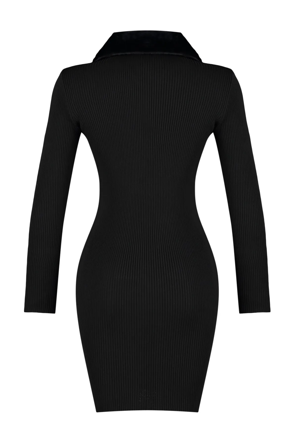 Trendyol Collection  Schwarzes Mini-Strickkleid mit Kunstfelldetails TWOAW24EL00022