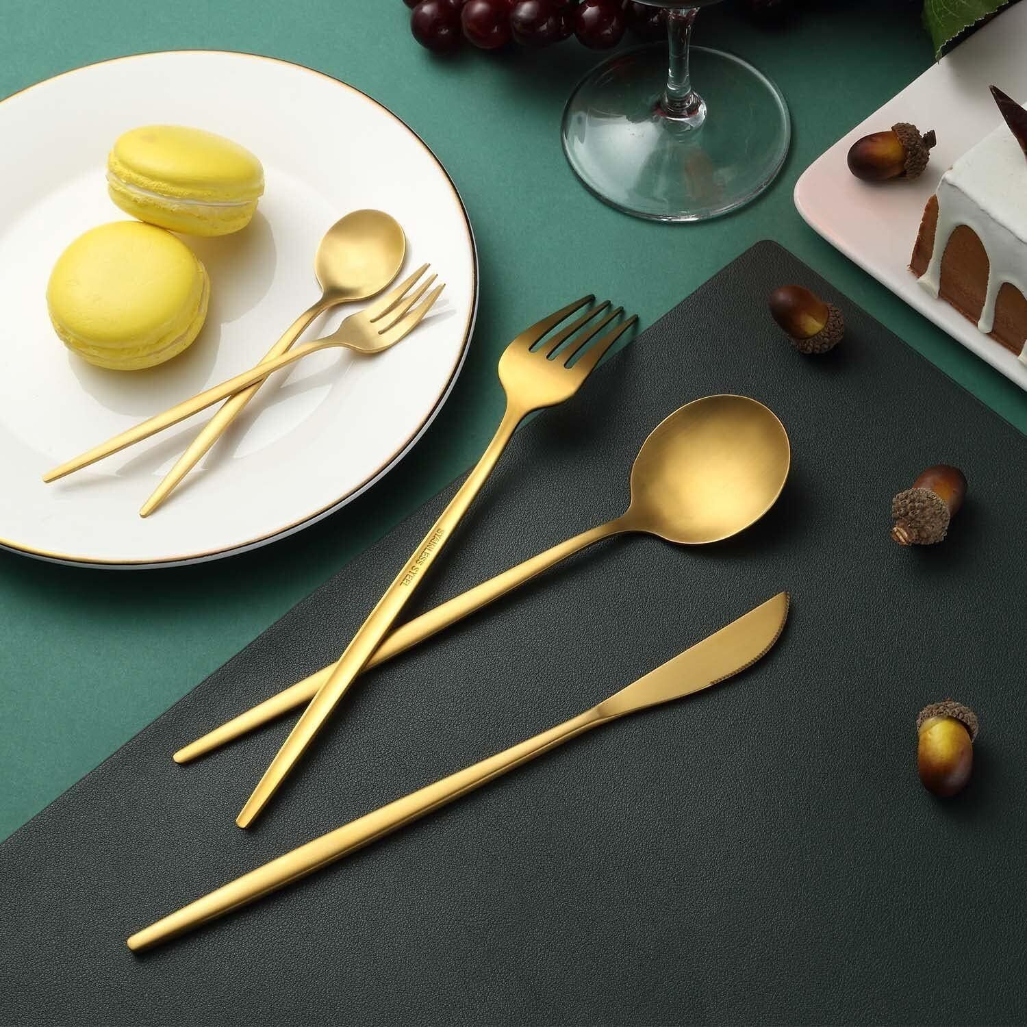 Home safety Besteck-Set 60 teilig Edelstahl Besteckset 12Personen Gold Essbesteck Set