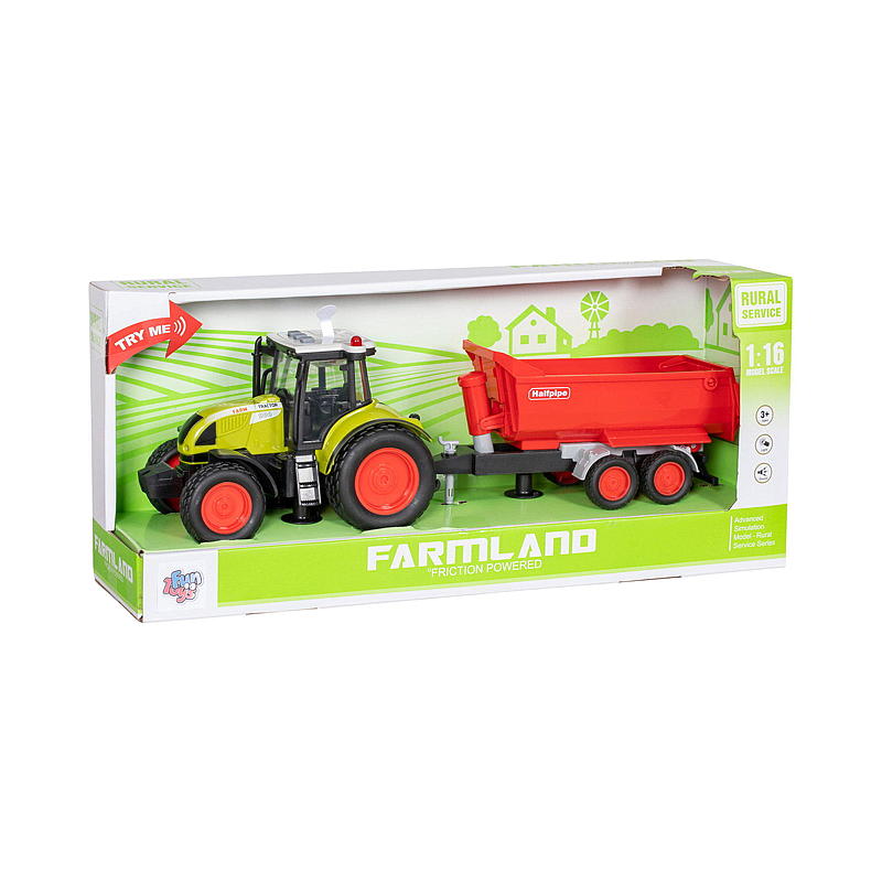 FunToys Traktor str 1:16 m/henger, lys og lyd