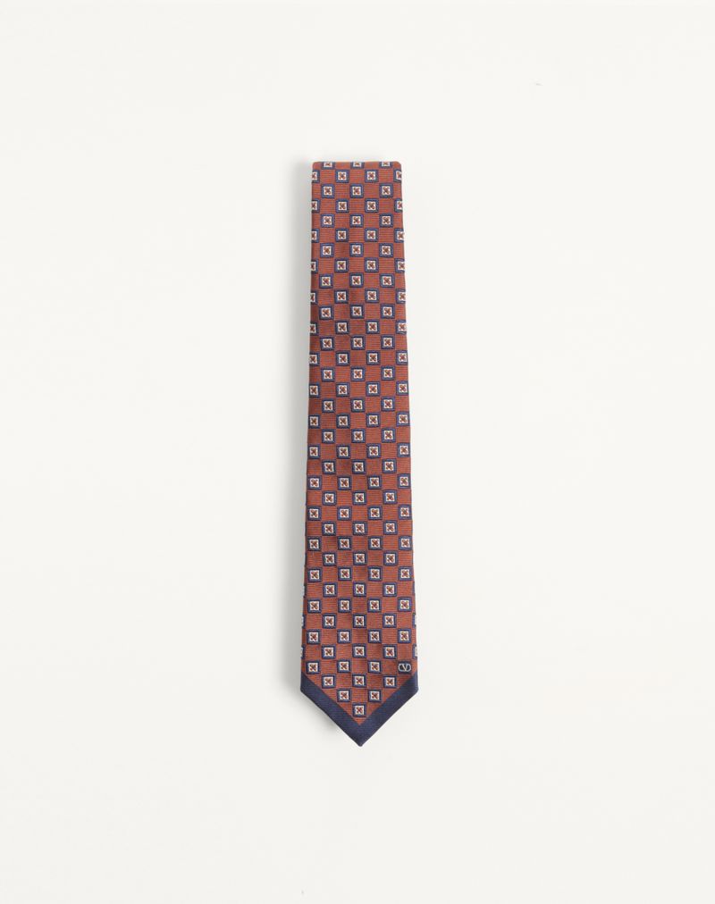 Valentie Jacquard Silkeslips med Geometrisk Mønster