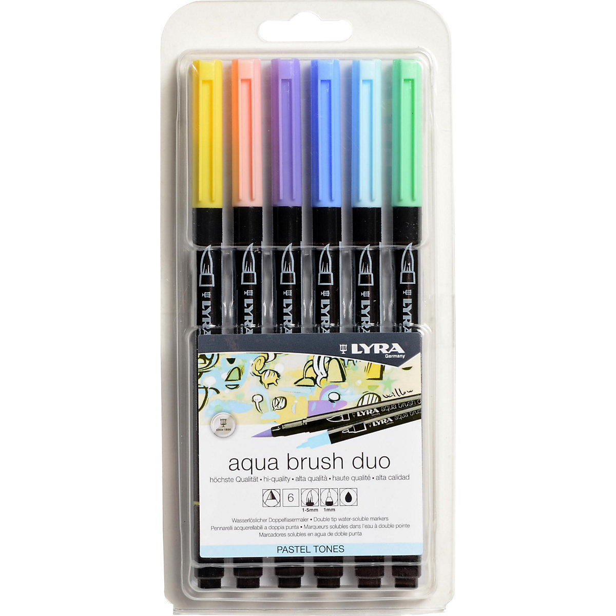 Pinselstifte Aqua Brush Duo, 6 Pastellfarben